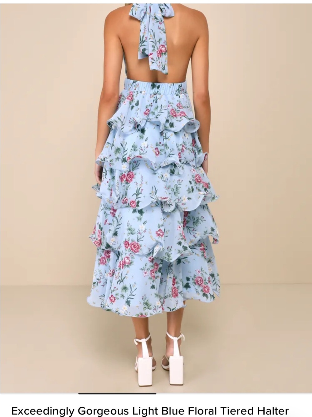Lulu's Light Blue Floral Tiered Halter Midi Dress - Picture 3 of 3